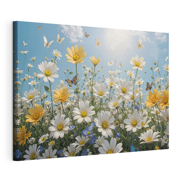 Groupe de papillons volant au-dessus d'un champ de fleurs Tableaux Groupe de papillons volant au-dessus d'un champ de fleurs
