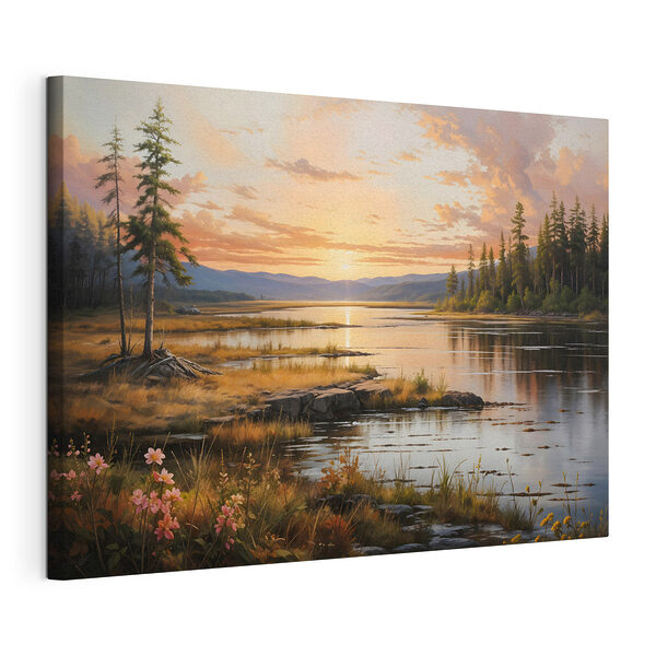 Paysage d'un lac avec un coucher de soleil Tableaux Paysage d'un lac avec un coucher de soleil