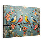 Tableaux Groupe d'oiseaux sur une branche avec des fleurs