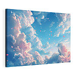 Tableaux Ciel bleu avec nuages et cœurs roses