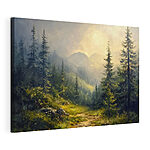 Tableaux Peinture d'une forêt avec des montagnes et des arbres