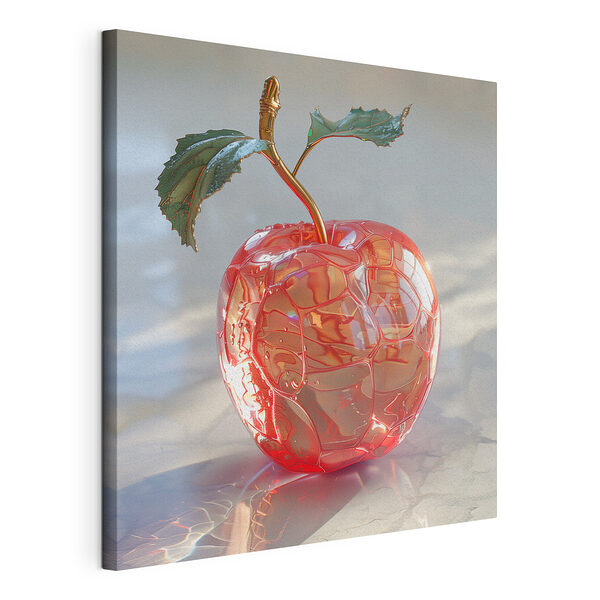 Tableaux Pomme en verre avec tige et feuilles