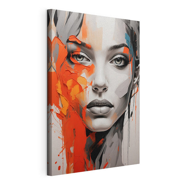 Tableaux Peinture d'une femme avec de la peinture orange sur le visage