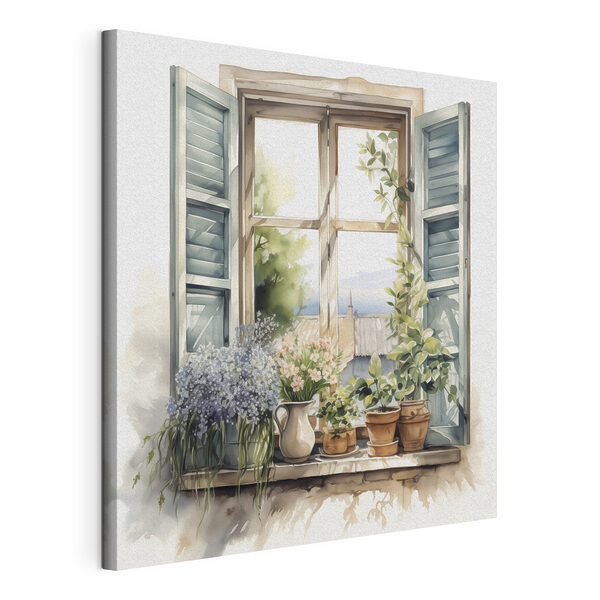 Tableaux Aquarelle d'une fenêtre avec des plantes en pot
