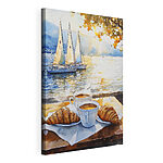 Tableaux Aquarelle d'une table avec café et croissants