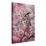 Tableaux Un hibou dans un arbre aux fleurs roses