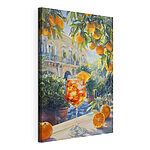 Tableaux Verre de jus d'orange avec des oranges en arrière-plan
