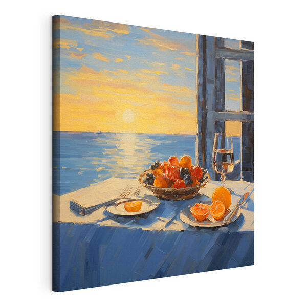 Tableaux Peinture d'une corbeille de fruits sur une table avec un verre de vin