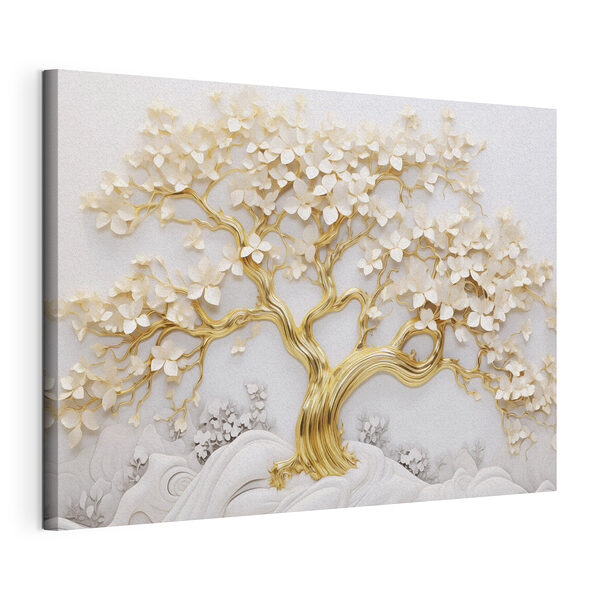 Tableaux Arbre avec des feuilles et des fleurs blanches