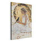 Tableaux Femme en robe blanche tenant un oiseau