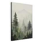 Tableaux Forêt brumeuse avec des arbres et une montagne en arrière-plan