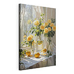 Tableaux Fleurs jaunes dans des vases avec des citrons