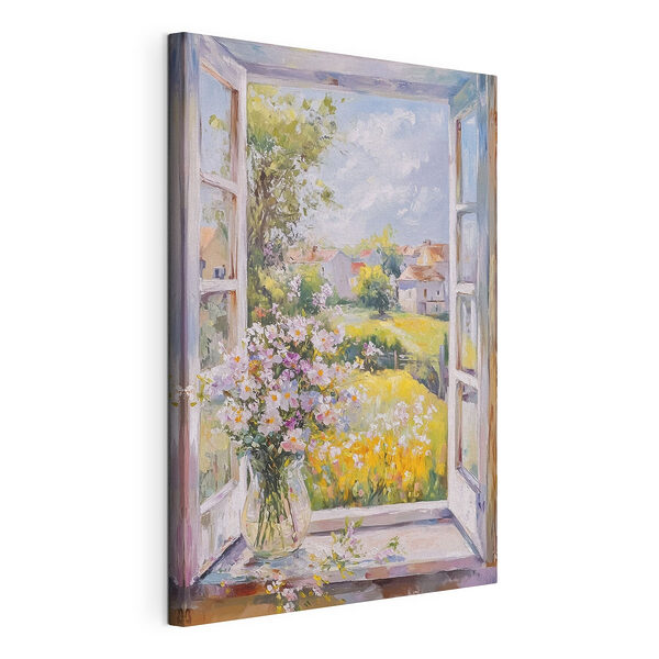 Peinture d'une fenêtre avec des fleurs Tableaux Peinture d'une fenêtre avec des fleurs