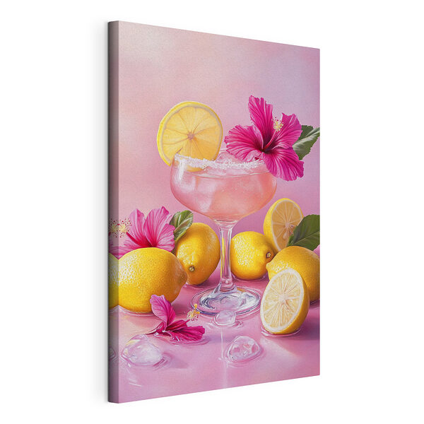 Tableaux Tableaux Verre avec boisson rose et citrons (UGS : s43895)