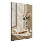 Tableaux Livre et vase avec des fleurs