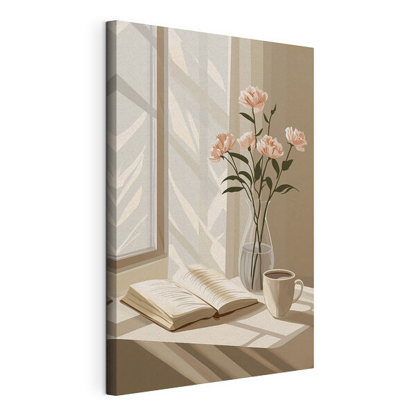 Tableaux Livre et vase avec des fleurs