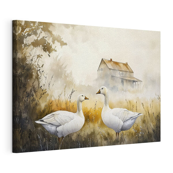 Tableaux Aquarelle de deux oies dans un champ