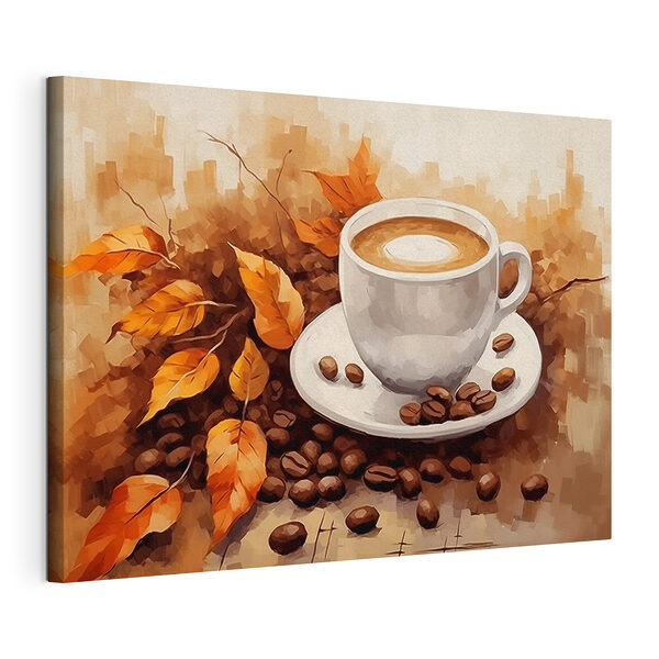 Tasse à café et grains de café sur une soucoupe Tableaux Tasse à café et grains de café sur une soucoupe