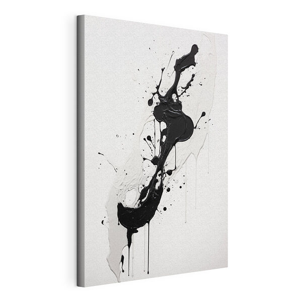 Tableaux Peinture noire et blanche éclaboussée sur une surface blanche
