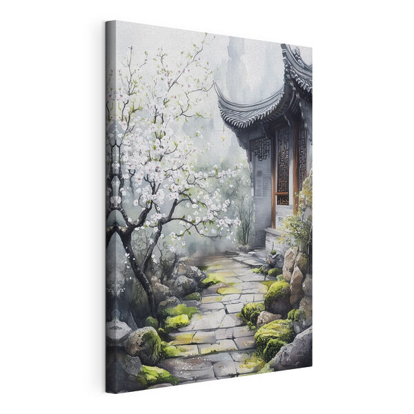 Peinture d'un bâtiment avec un arbre et des fleurs Tableaux Peinture d'un bâtiment avec un arbre et des fleurs