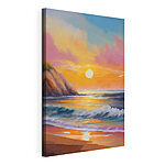 Tableaux Peinture d'une plage avec des vagues et des collines