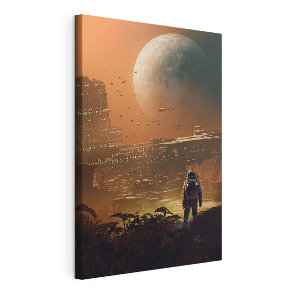 Un astronaute examine un paysage extraterrestre futuriste Tableaux Un astronaute examine un paysage extraterrestre futuriste