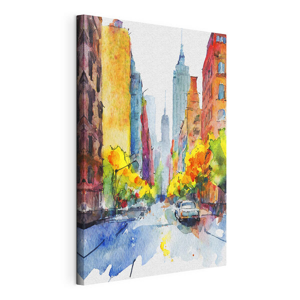 Tableaux Rue de la ville vibrante en aquarelle