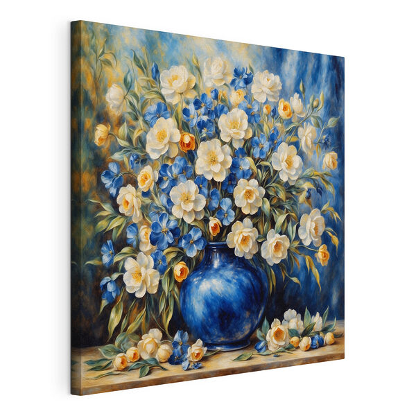 Vase bleu avec des fleurs épanouies Tableaux Vase bleu avec des fleurs épanouies