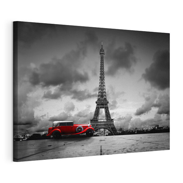 Tableaux Voiture rouge à côté d'une tour