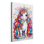 Tableaux Dessin humoristique d'une licorne aux cheveux arc-en-ciel