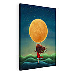 Tableaux Caricature d'une fille en robe rouge debout sur une colline