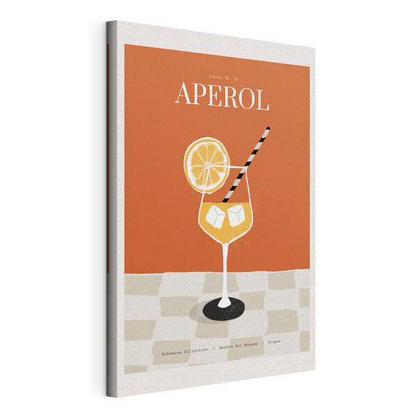 Tableaux Verre de jus d'orange avec une paille et une tranche d'orange