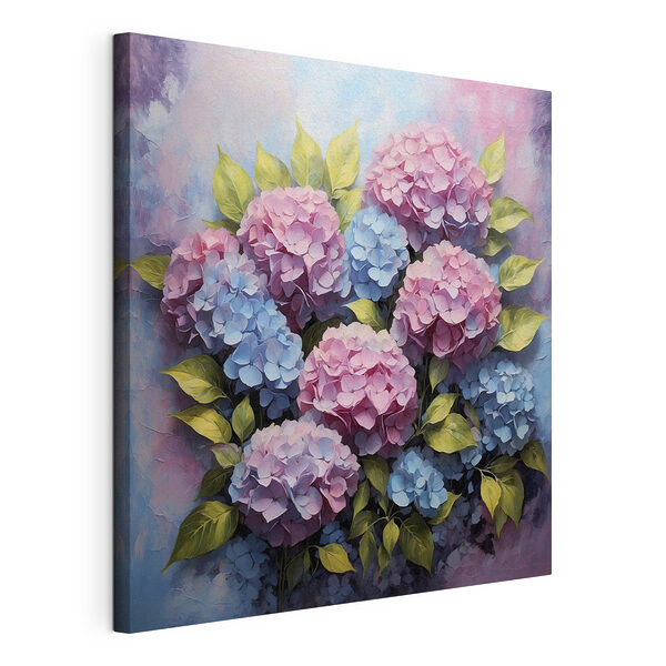 Tableaux Peinture de fleurs d'hortensia roses et bleues