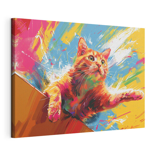 Tableaux Un chat coloré saute à travers les éclaboussures