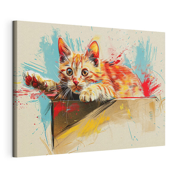 Le chaton s'amuse à sortir de la boîte Tableaux Le chaton s'amuse à sortir de la boîte