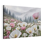 Tableaux Prairie brumeuse avec des coquelicots en fleurs