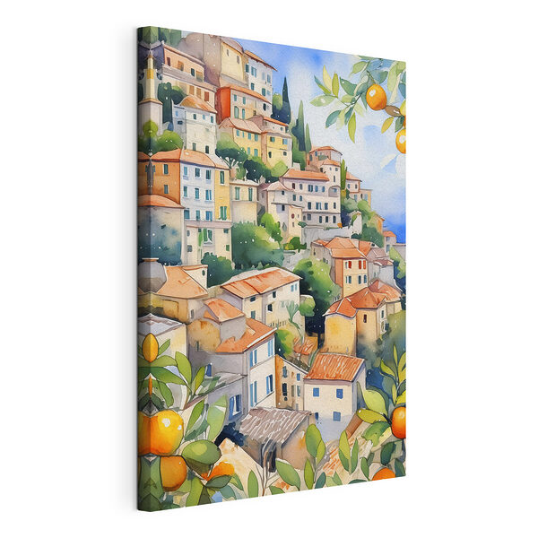 Tableaux Village coloré à flanc de colline et verdure