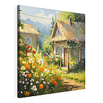 Tableaux Chalet entouré de fleurs de jardin éclatantes