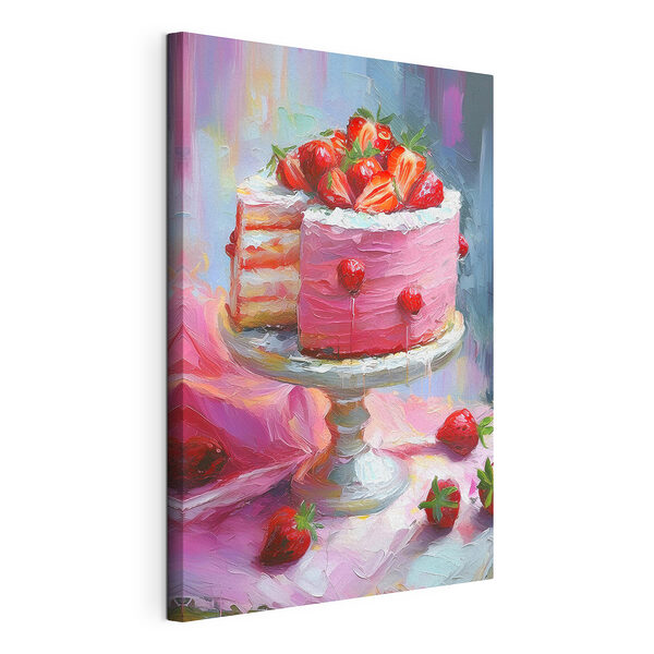 Tableaux Peinture d'un gâteau surmonté de fraises