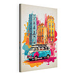 Tableaux Camionnette avec un toit sur le dessus et un bâtiment coloré