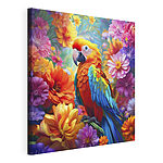 Tableaux Perroquet vibrant parmi des fleurs colorées