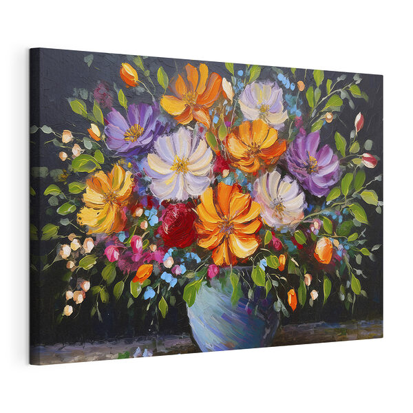 Tableaux Fleurs colorées dans un vase turquoise