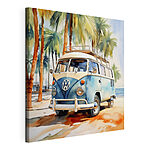 Tableaux Aquarelle d'une camionnette bleue et blanche