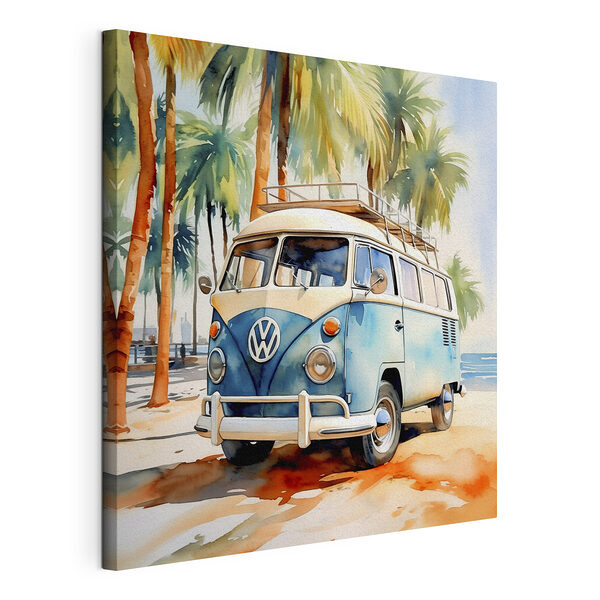 Tableaux Aquarelle d'une camionnette bleue et blanche