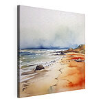 Tableaux Aquarelle d'une plage avec des rochers et de l'eau