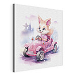 Tableaux Fox conduit une petite voiture rose