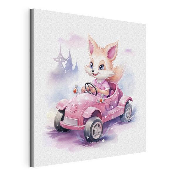 Fox conduit une petite voiture rose Tableaux Fox conduit une petite voiture rose