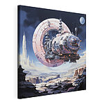 Tableaux Vaisseau spatial futuriste au-dessus d'un paysage extraterrestre