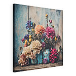 Tableaux Groupe de fleurs colorées dans des vases bleus