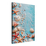Tableaux Groupe de coquillages et d'étoiles de mer sur une surface bleue
